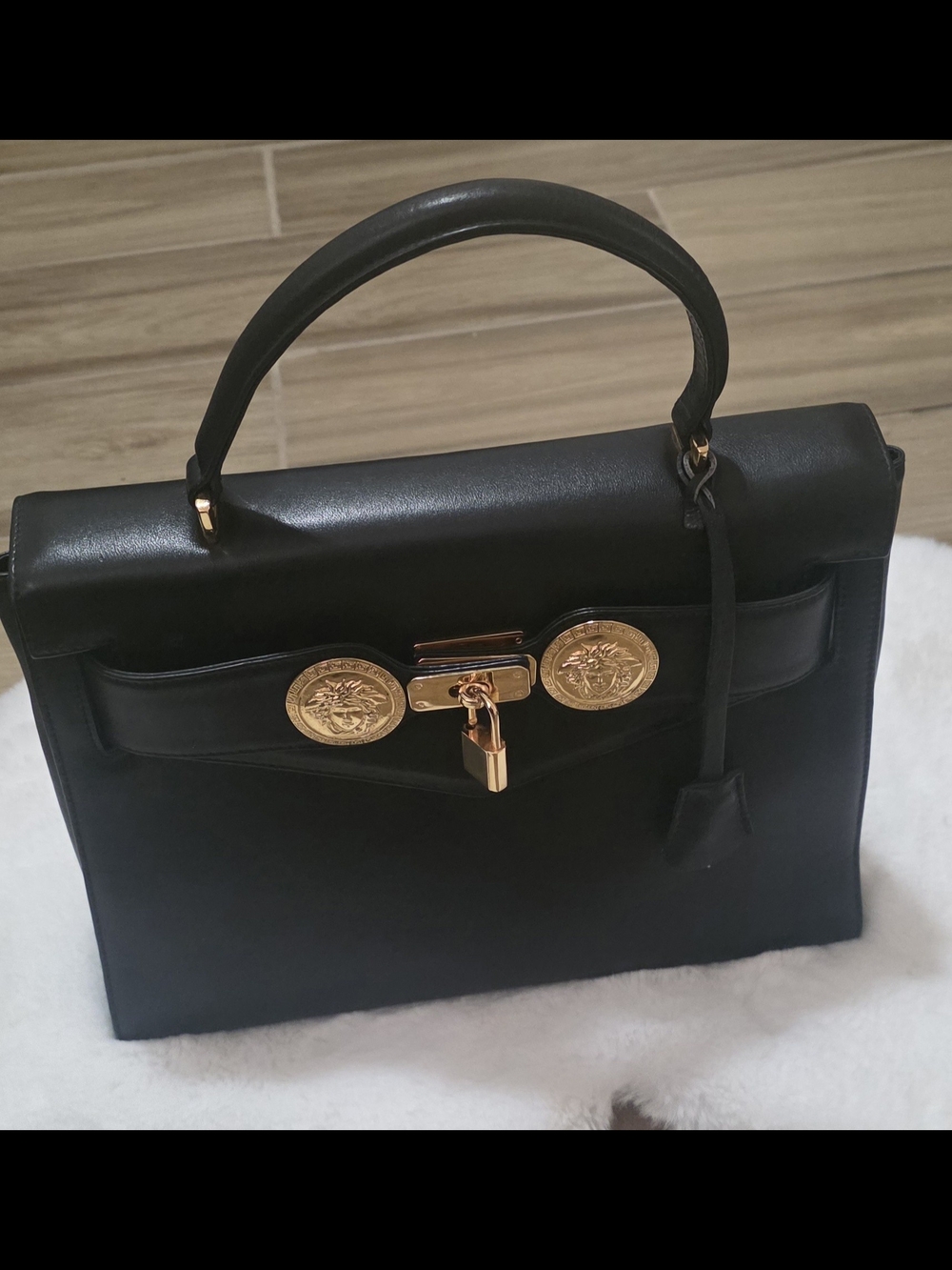 Classic Versace Gianni Black Top-Handle Satchel.